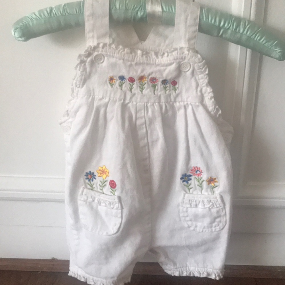 Baby Girl White Overalls with Embroidered Flowers